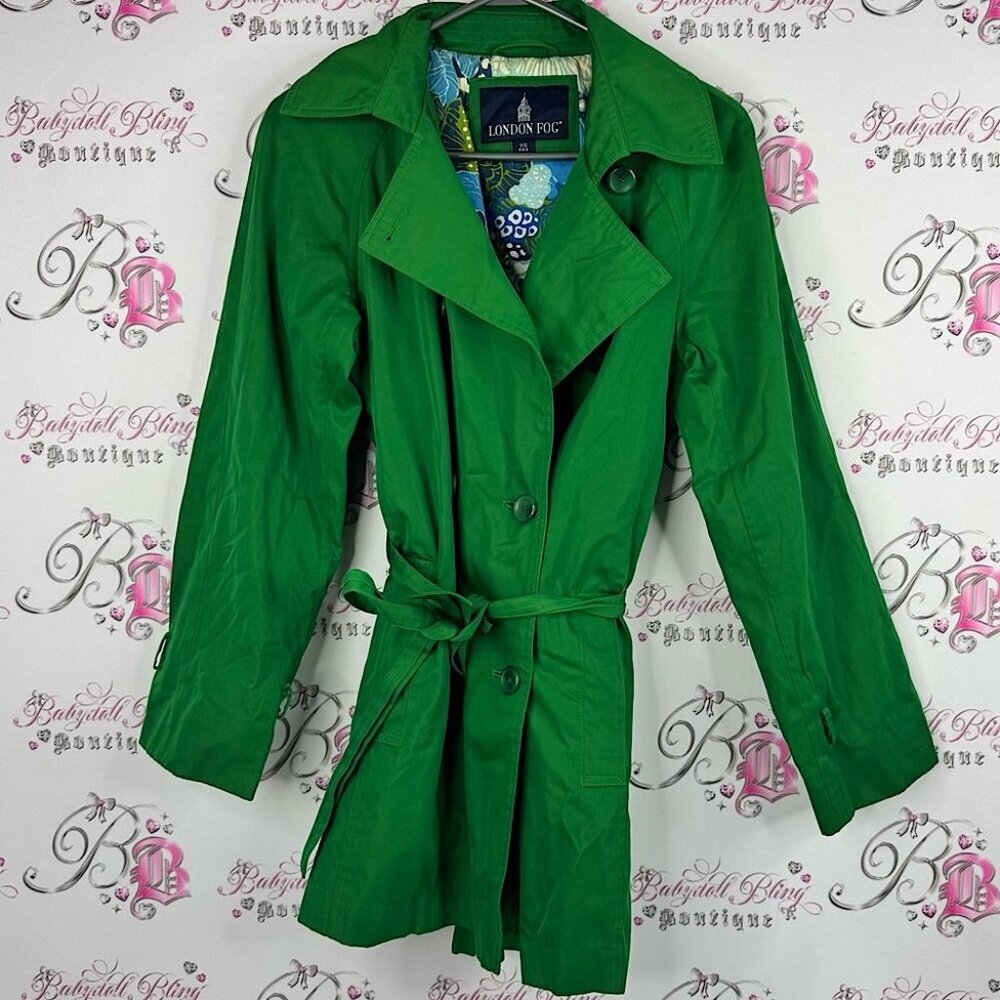 London Fog coat jacket button up forest green Vibrant Green Trench Coat